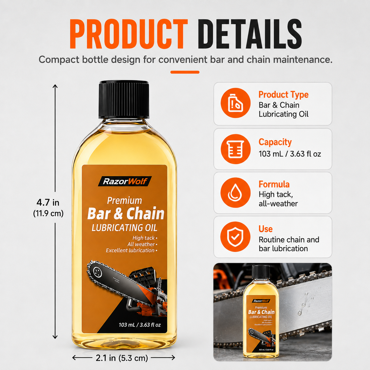 RazorWolf Bar & Chain Care Oil – All-Weather Chainsaw Lubricating Oil
