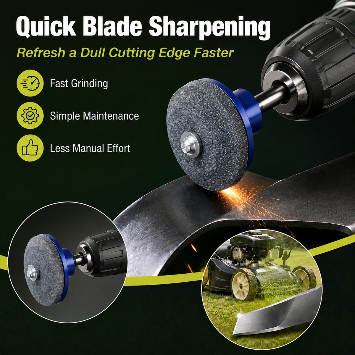 🛠️ Mower Blade Sharpening Attachment – Fits Most Drills, Fast & Simple