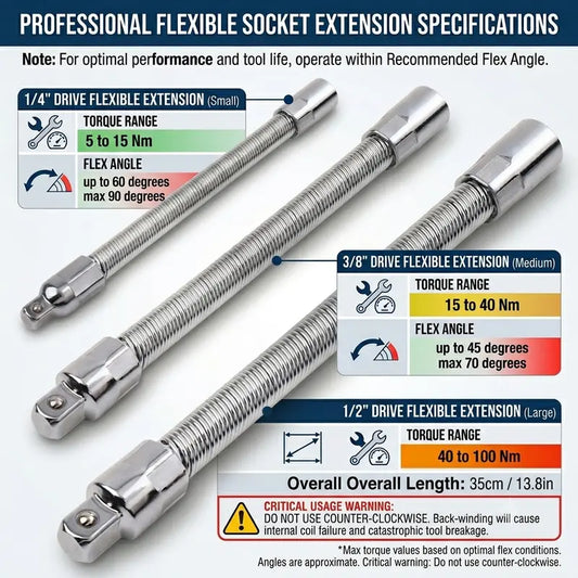 🛠 Tight Space Lifesaver | 1/2-Inch 35cm Flexible Socket Wrench Extension Bar Set ⚡