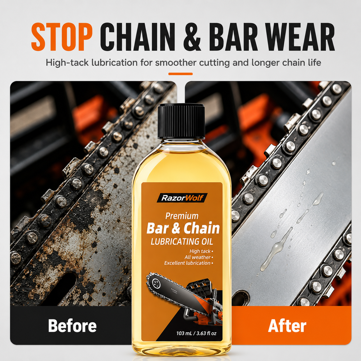 RazorWolf Bar & Chain Care Oil – All-Weather Chainsaw Lubricating Oil