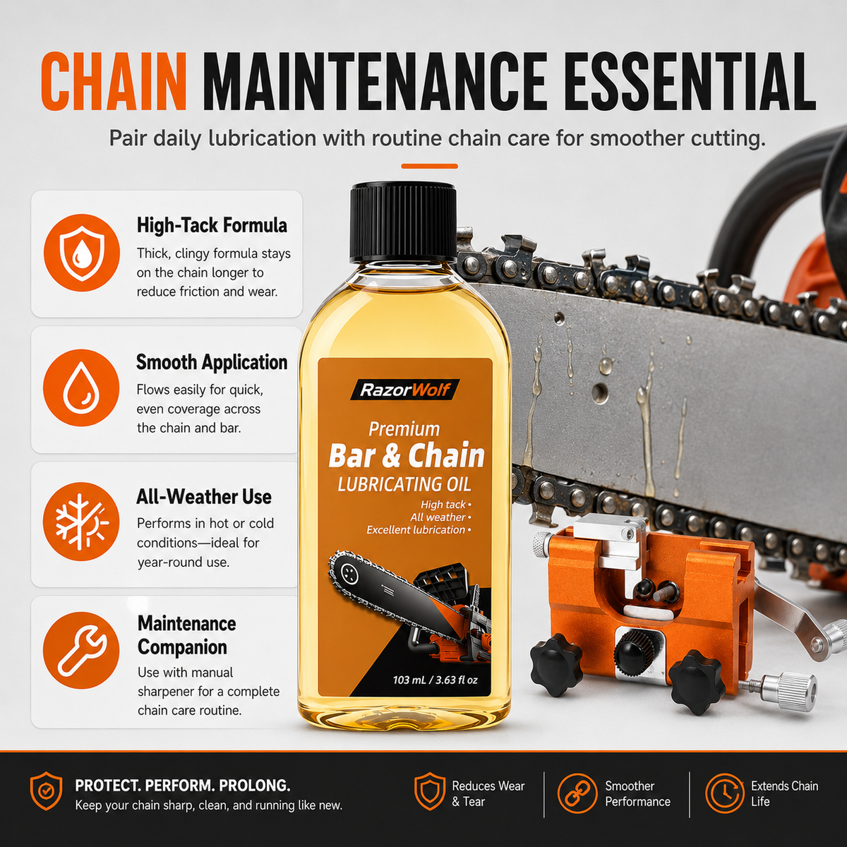 RazorWolf Bar & Chain Care Oil – All-Weather Chainsaw Lubricating Oil