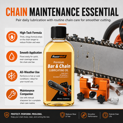 RazorWolf Bar & Chain Care Oil – All-Weather Chainsaw Lubricating Oil