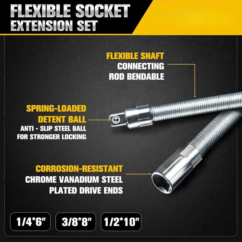 🛠 Tight Space Lifesaver | 1/2-Inch 35cm Flexible Socket Wrench Extension Bar Set ⚡