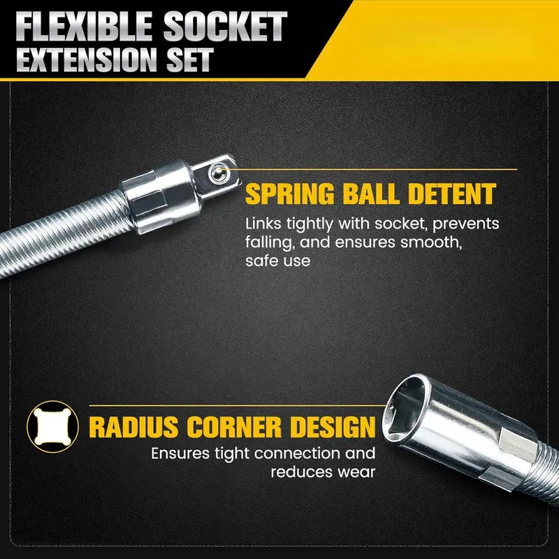 🛠 Tight Space Lifesaver | 1/2-Inch 35cm Flexible Socket Wrench Extension Bar Set ⚡