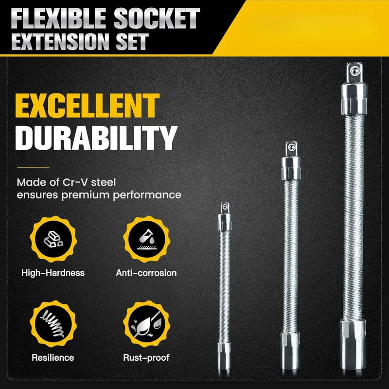 🛠 Tight Space Lifesaver | 1/2-Inch 35cm Flexible Socket Wrench Extension Bar Set ⚡