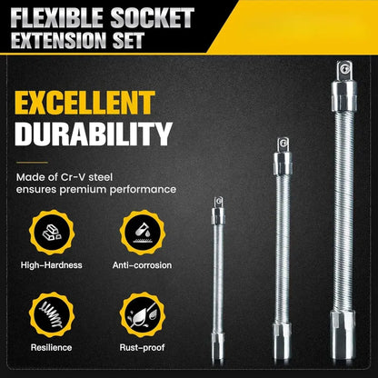 🛠 Tight Space Lifesaver | 1/2-Inch 35cm Flexible Socket Wrench Extension Bar Set ⚡