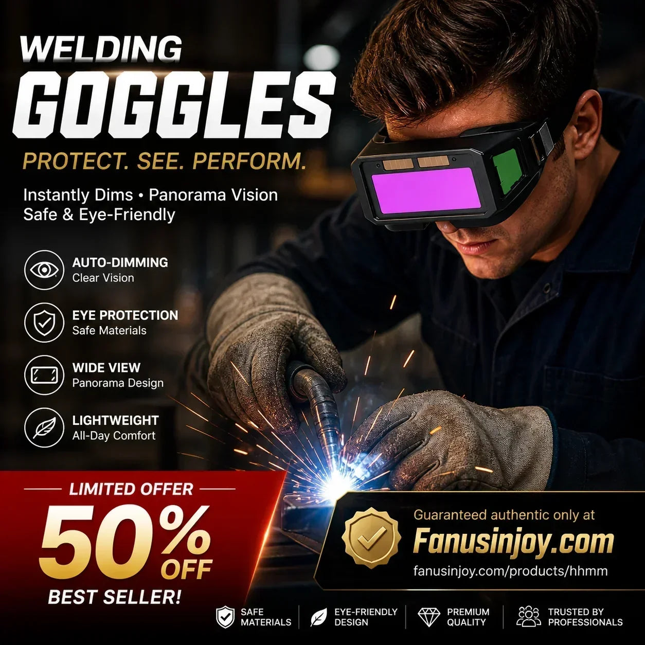 🥽50% OFF NOW! Welder's Eye Protection Goggles‑Solar Powered Auto‑Darkening Welding Goggles, Anti‑Glare Safety Eyes Shield for Arc Welding, Mig Tig Welding Work