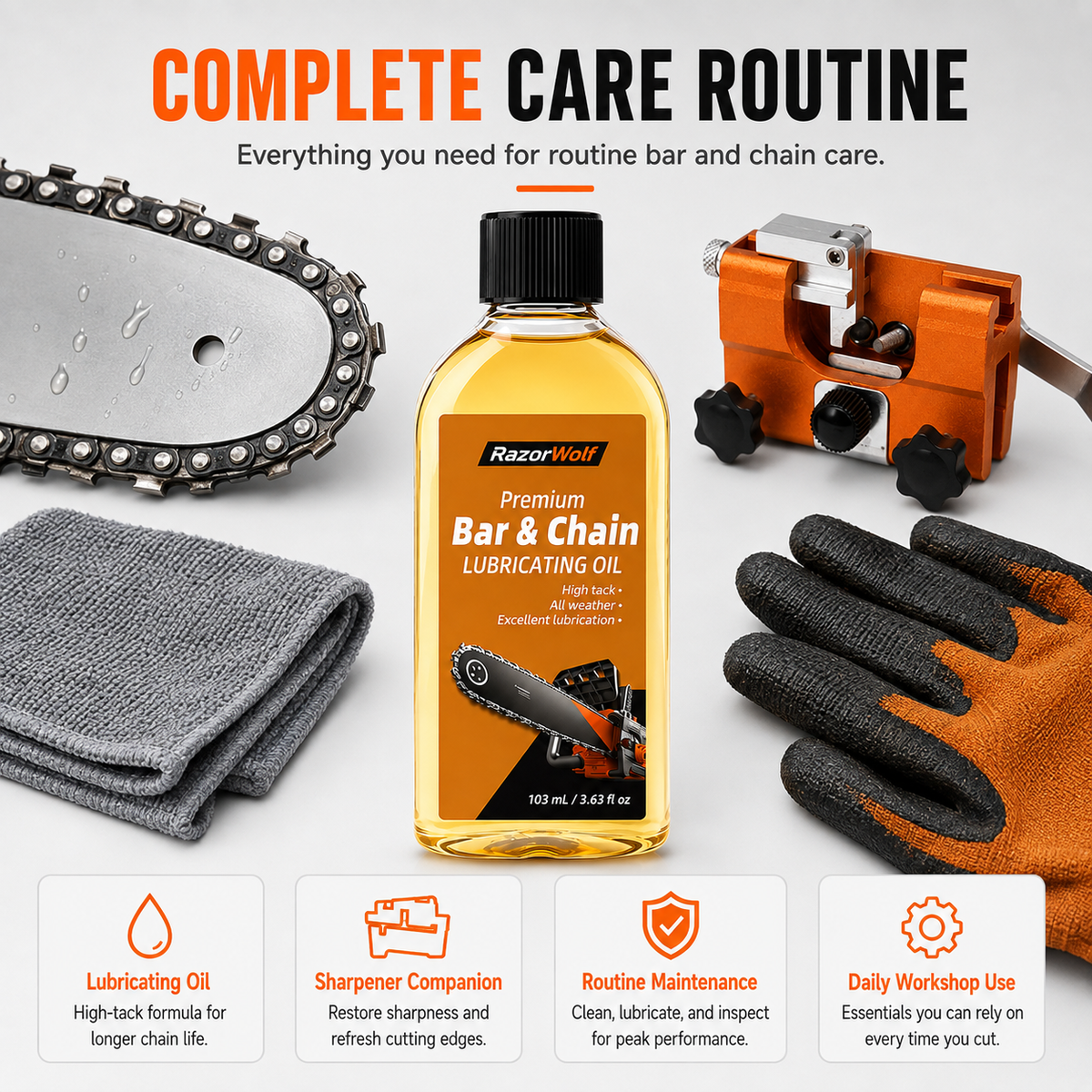 RazorWolf Bar & Chain Care Oil – All-Weather Chainsaw Lubricating Oil
