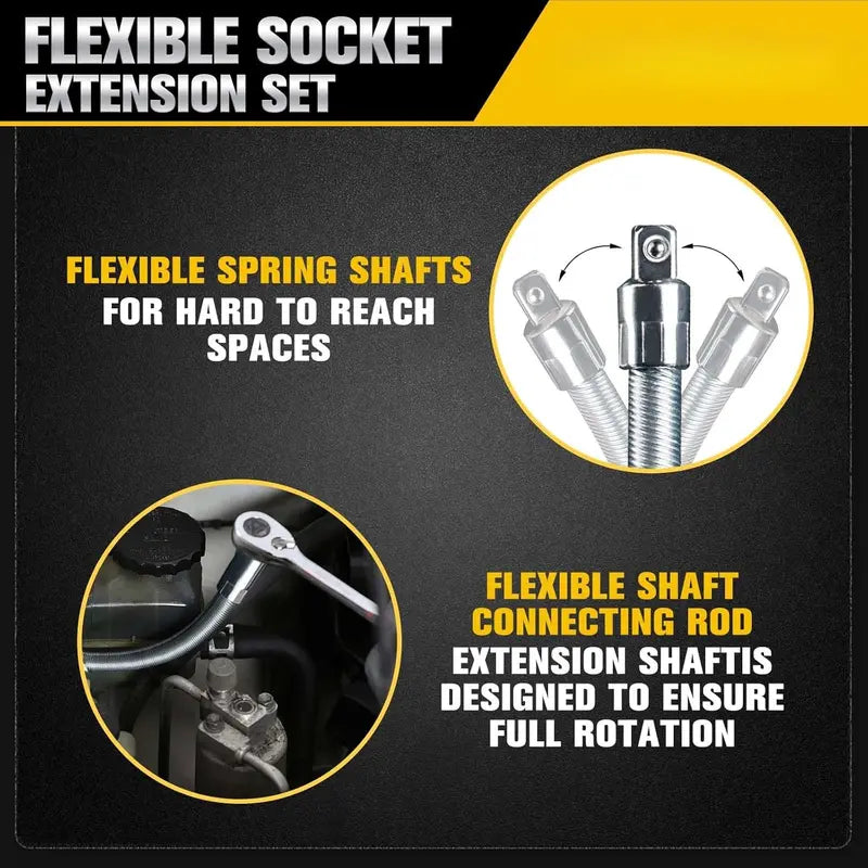 🛠 Tight Space Lifesaver | 1/2-Inch 35cm Flexible Socket Wrench Extension Bar Set ⚡
