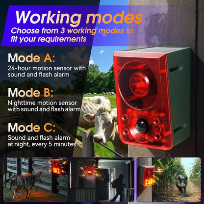 Solar Outdoor Motion Sensor Alarm - Dog Barking & Gunshot Sound