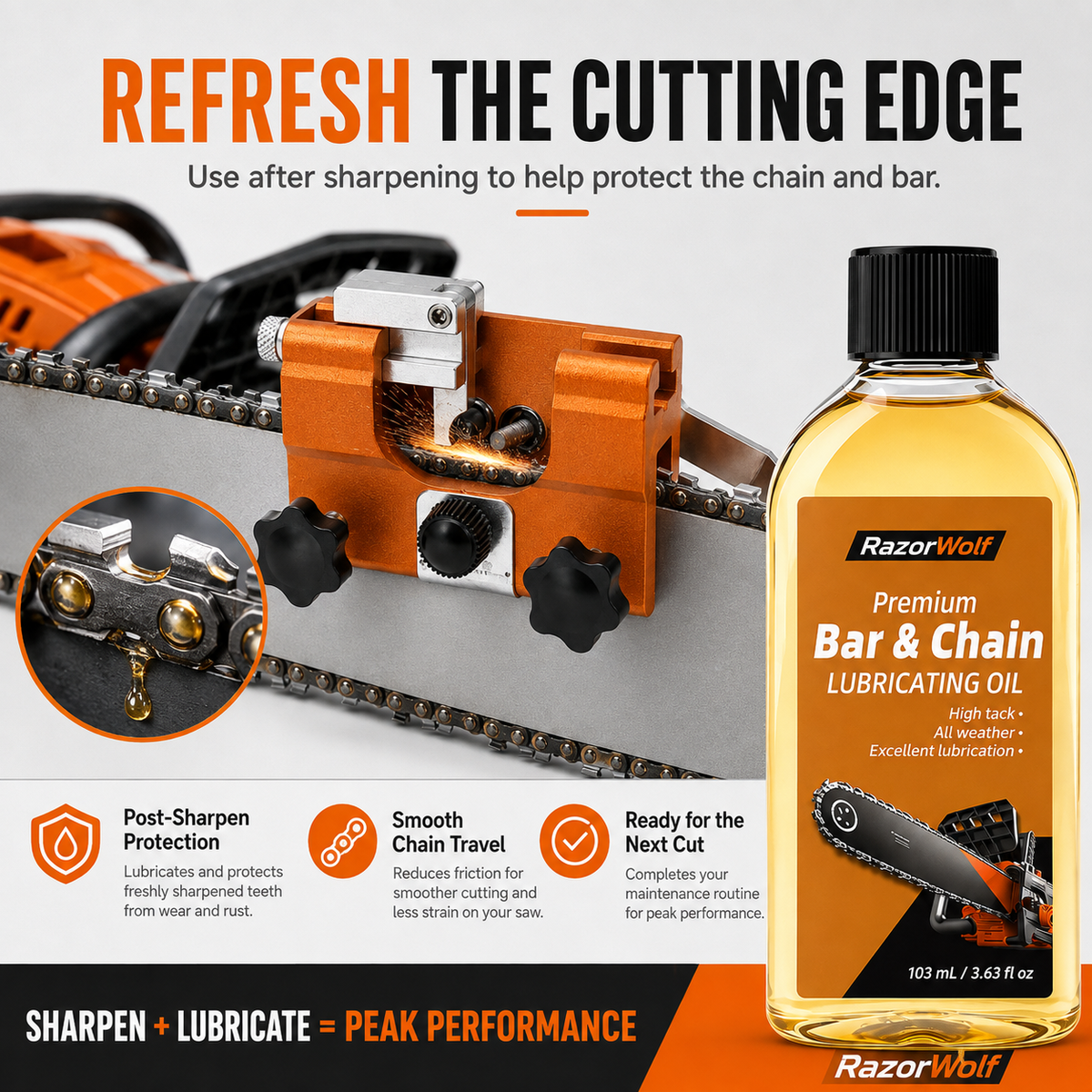 RazorWolf Bar & Chain Care Oil – All-Weather Chainsaw Lubricating Oil