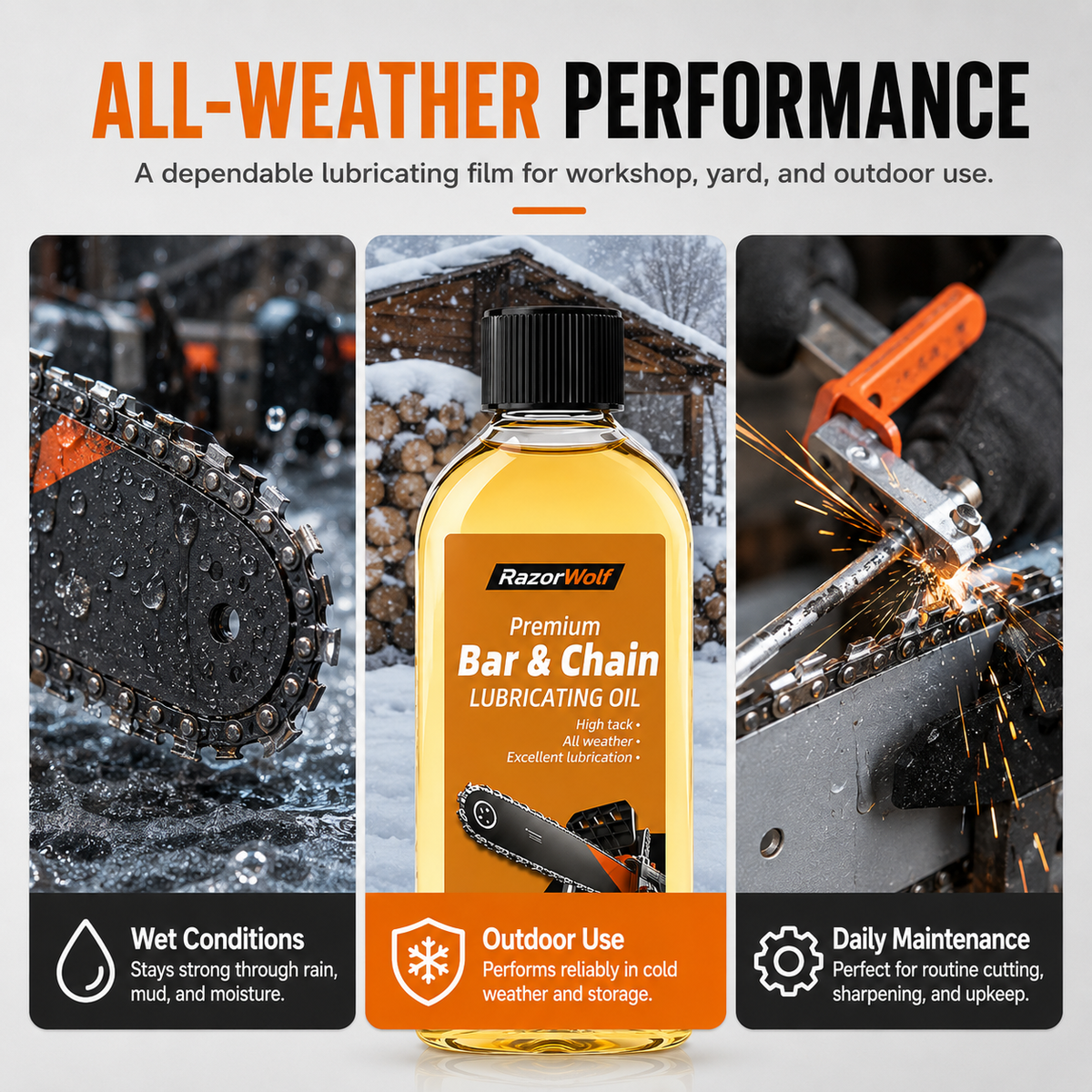 RazorWolf Bar & Chain Care Oil – All-Weather Chainsaw Lubricating Oil