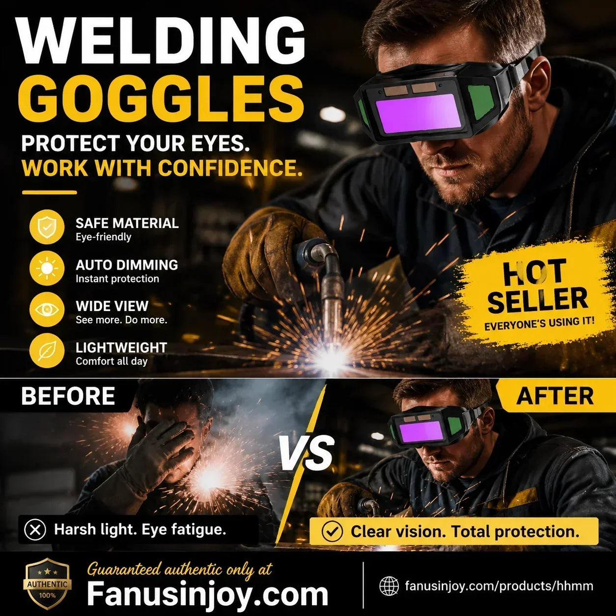 🥽50% OFF NOW! Welder's Eye Protection Goggles‑Solar Powered Auto‑Darkening Welding Goggles, Anti‑Glare Safety Eyes Shield for Arc Welding, Mig Tig Welding Work