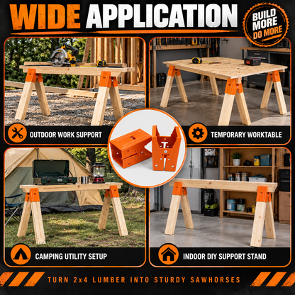 Heavy-Duty Sawhorse Brackets 2-Pack – Turn 2x4 Lumber Into Strong, Stable Work Supports