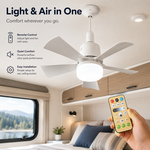🚐 RV Ceiling Fan Light | Ultra-Quiet LED Light with Remote
