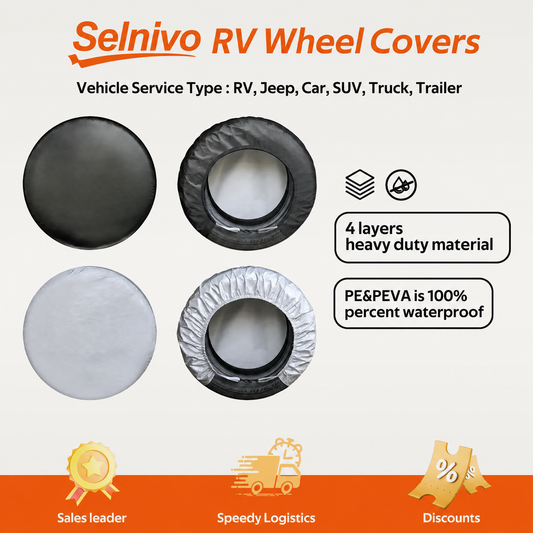 Selnivo® 4-Pack Heavy-Duty RV Wheel Covers | Waterproof UV & Snow Protection | Fits 29"-33" Tires