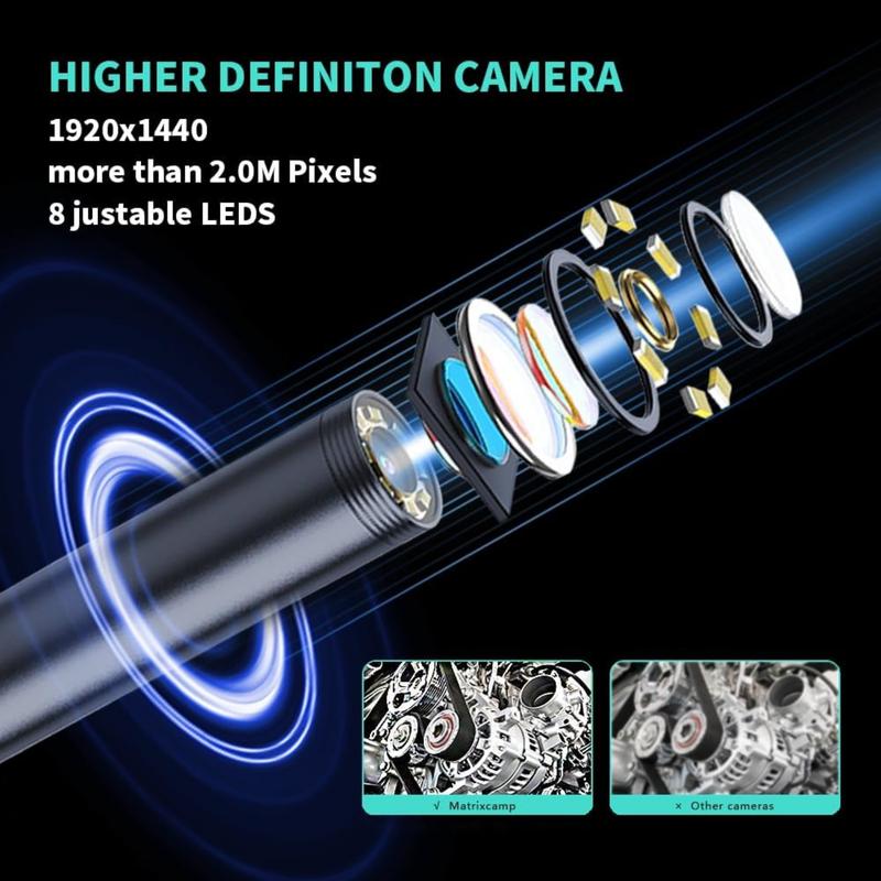 📷 1920P HD Endoscope Camera, 8 LED Lights Semi-Rigid Borescope for iOS & Android