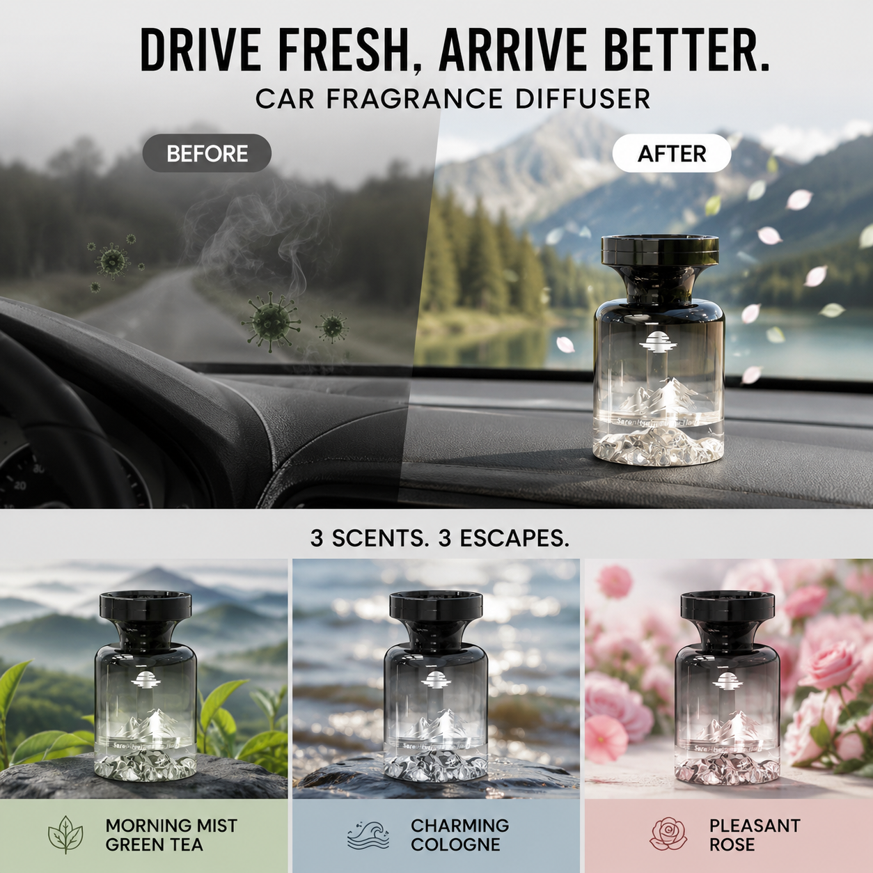 🥳2026 HOT SALE🥳💞50K+ SOLD!🚗🌿 50% OFF! 110ml Long-Lasting Car Air Freshener – Natural plant extracts, eliminates smoke & pet odours. Weeks of freshness. Mountain design. Breath easy! 💨✨