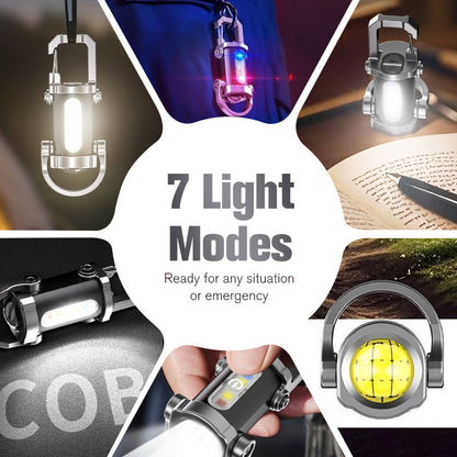 🔦 Rechargeable Keychain Flashlight – 7 Modes LED + COB Mini Light